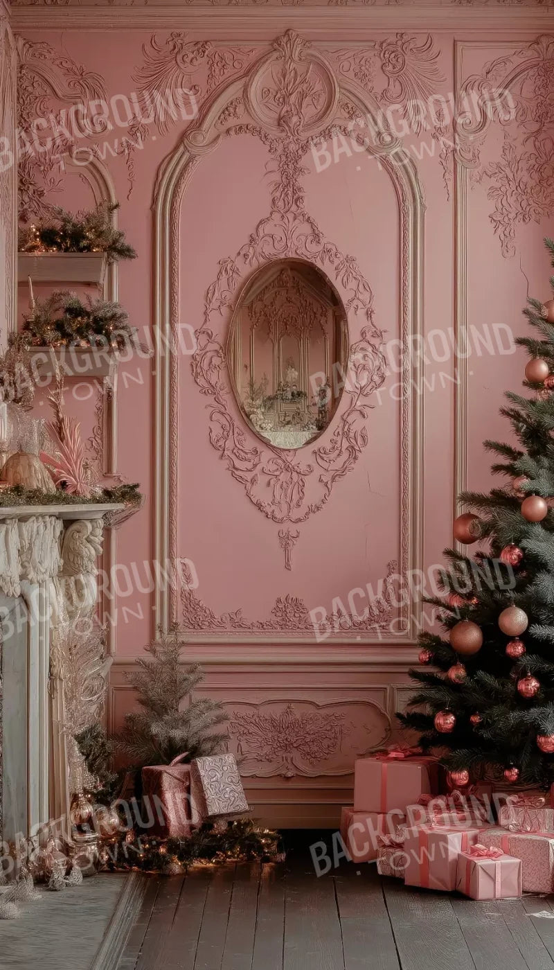 Pink Victorian Christmas Wall 8’X14’ Ultracloth (96 X 168 Inch) Backdrop