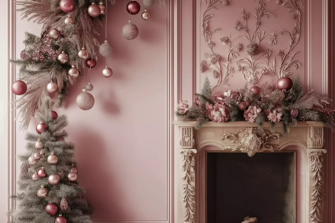 Pink Victorian Fireplace 12’X8’ Ultracloth (144 X 96 Inch) Backdrop