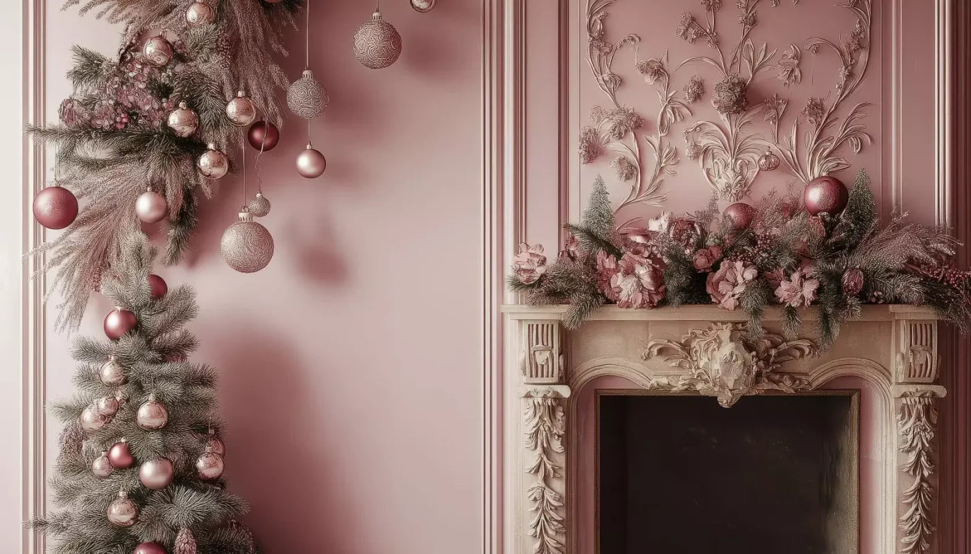 Pink Victorian Fireplace 14’X8’ Ultracloth (168 X 96 Inch) Backdrop