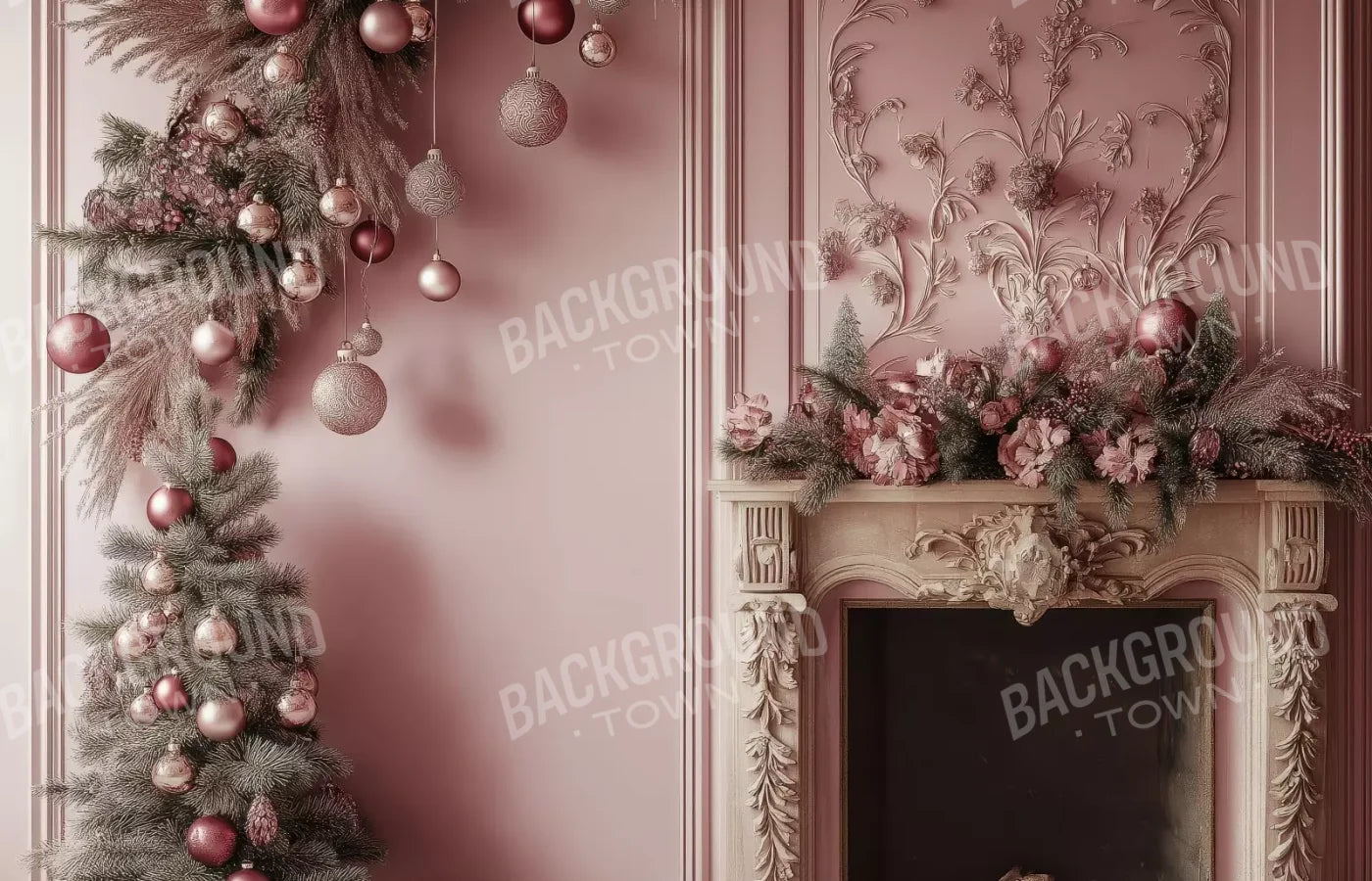 Pink Victorian Fireplace 14’X9’ Ultracloth (168 X 108 Inch) Backdrop