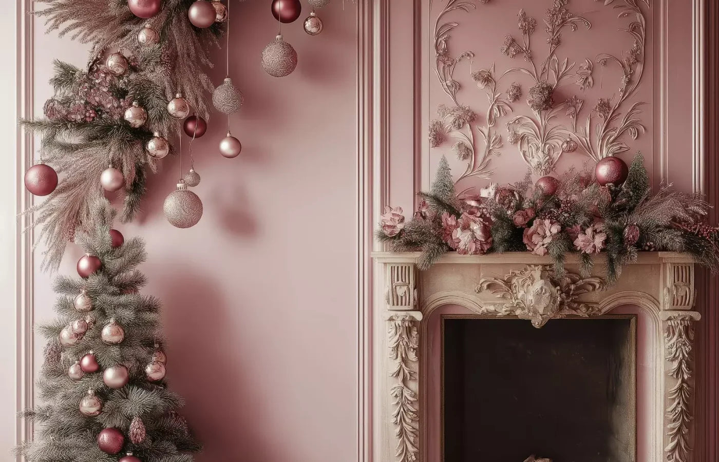 Pink Victorian Fireplace 14’X9’ Ultracloth (168 X 108 Inch) Backdrop