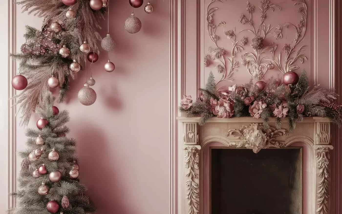 Pink Victorian Fireplace 16’X10’ Ultracloth (192 X 120 Inch) Backdrop