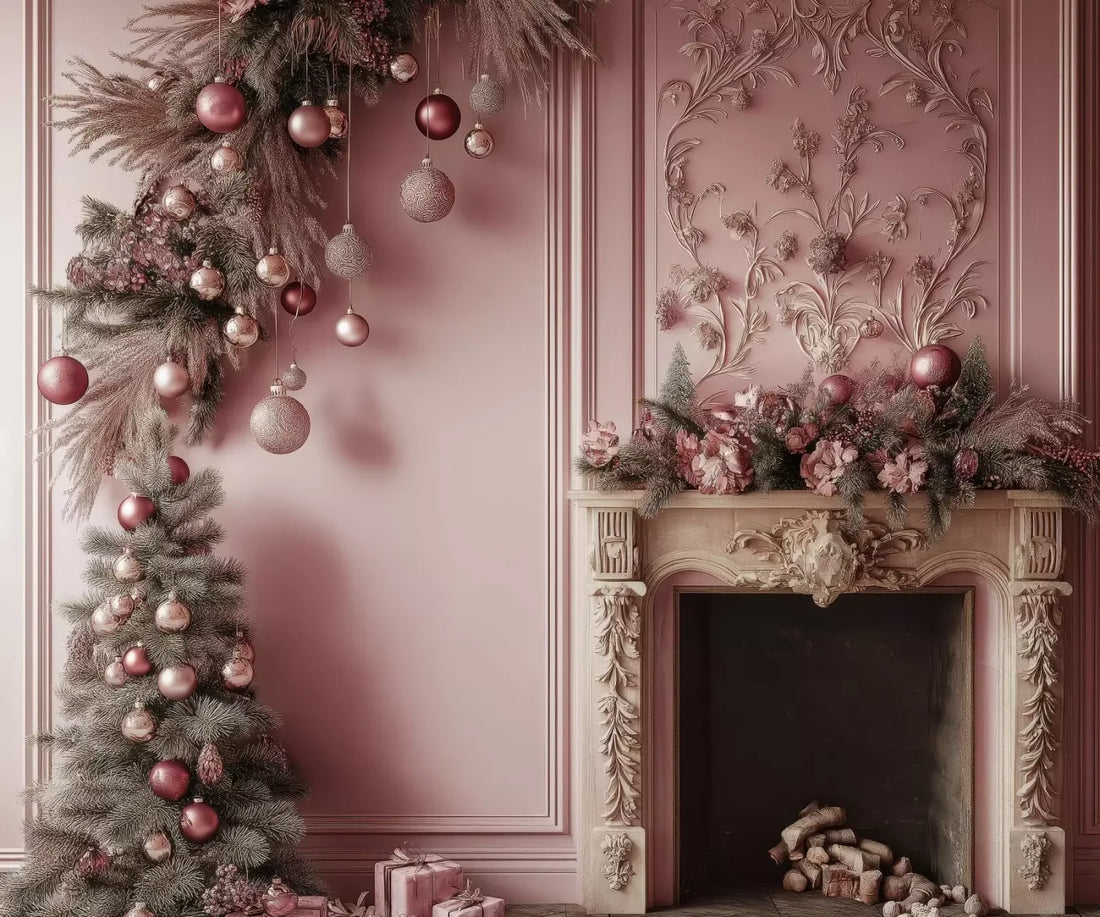 Pink Victorian Fireplace 5’X4’2 Fleece (60 X 50 Inch) Backdrop