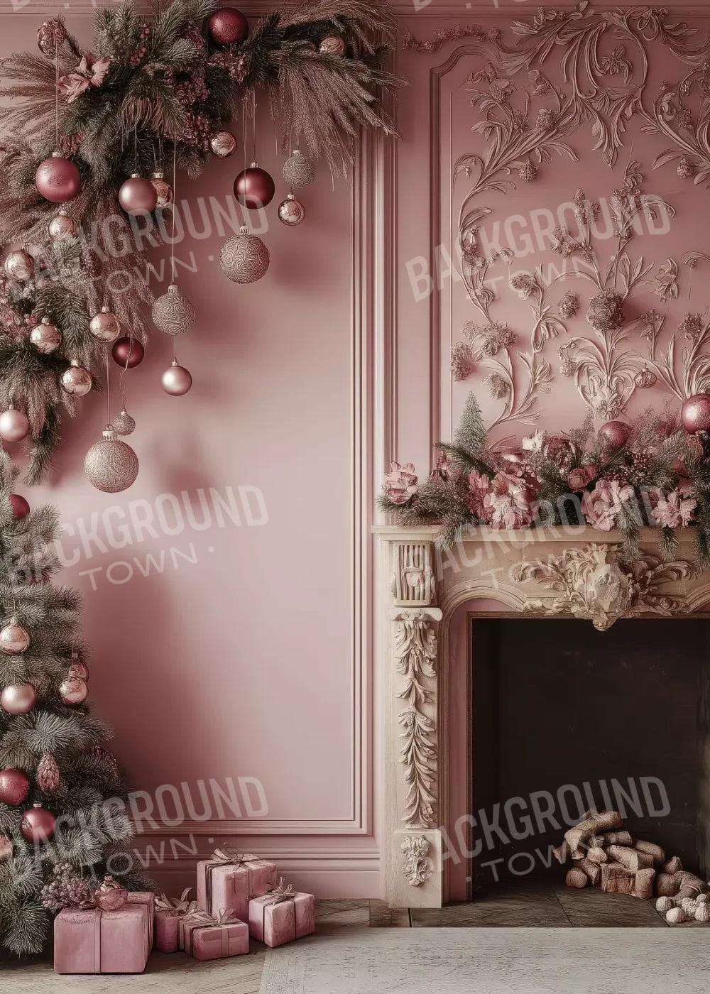 Pink Victorian Fireplace 5’X7’ Ultracloth (60 X 84 Inch) Backdrop