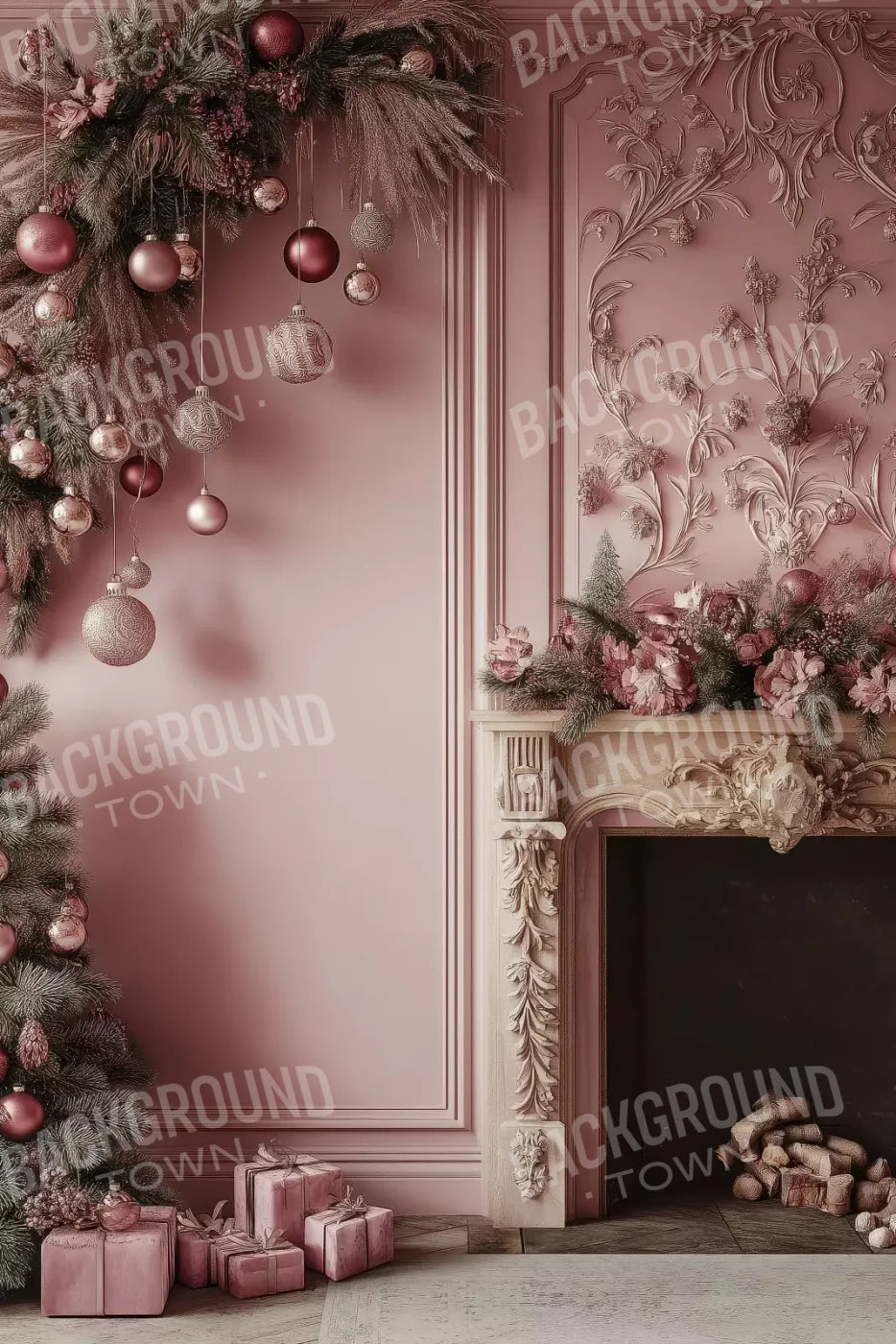 Pink Victorian Fireplace 8’X12’ Ultracloth (96 X 144 Inch) Backdrop