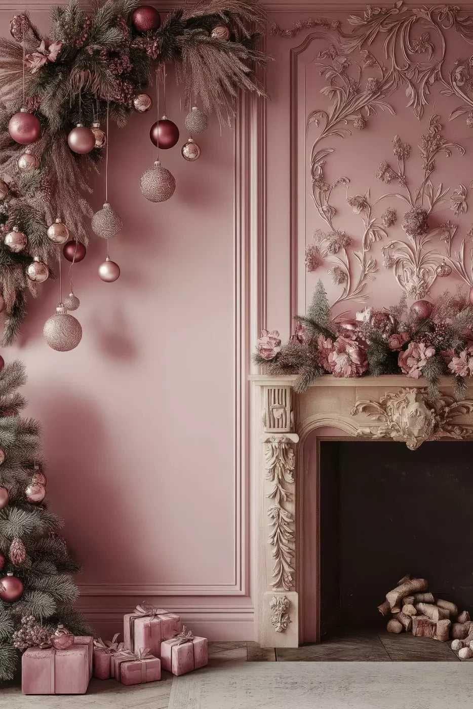 Pink Victorian Fireplace 8’X12’ Ultracloth (96 X 144 Inch) Backdrop