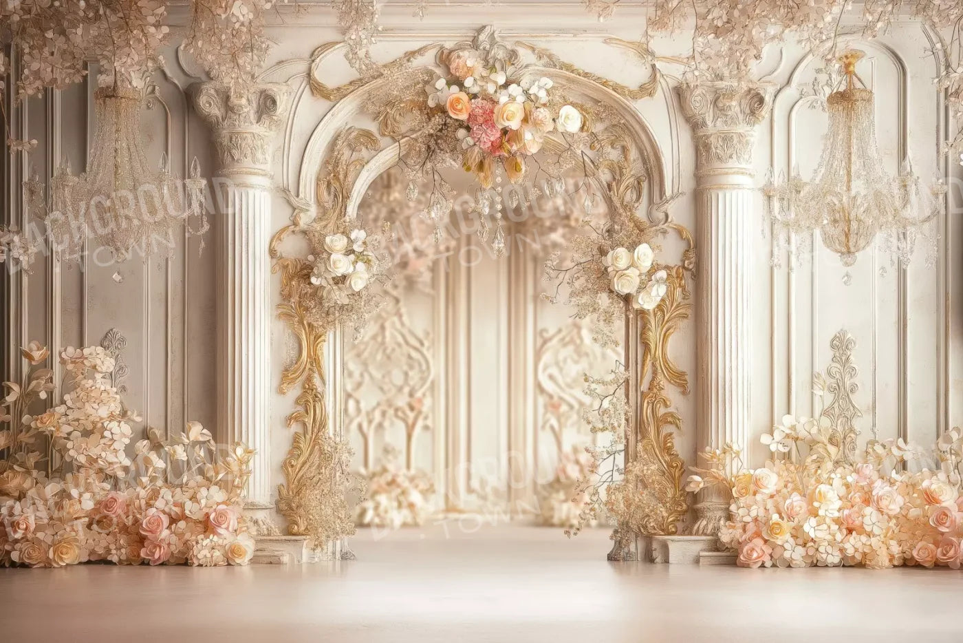 Pink Vintage Flowered Archway 12’X8’ Ultracloth (144 X 96 Inch) Backdrop