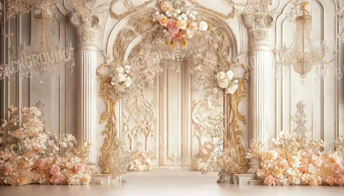 Pink Vintage Flowered Archway 14’X8’ Ultracloth (168 X 96 Inch) Backdrop