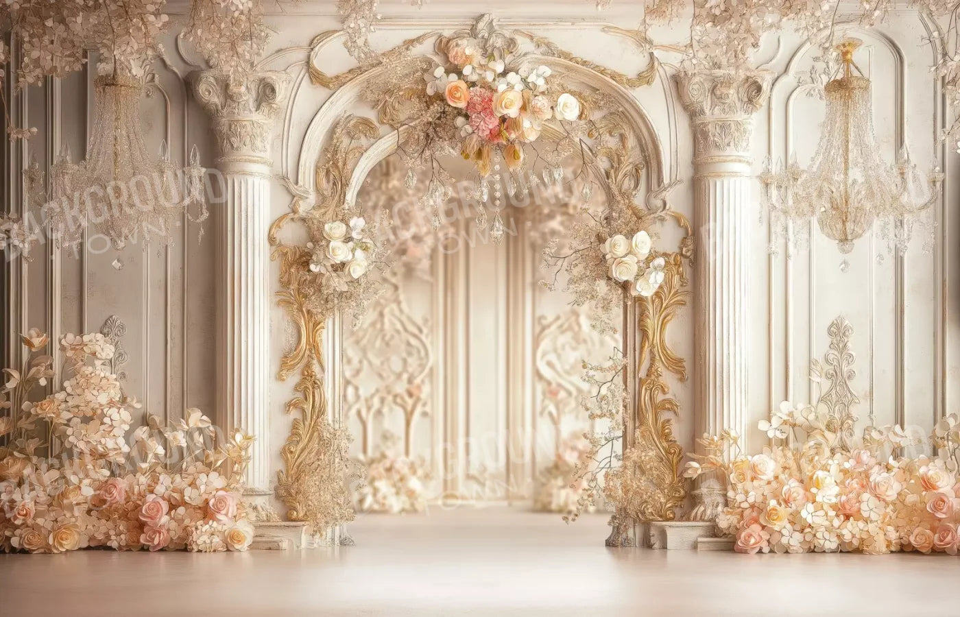 Pink Vintage Flowered Archway 14’X9’ Ultracloth (168 X 108 Inch) Backdrop