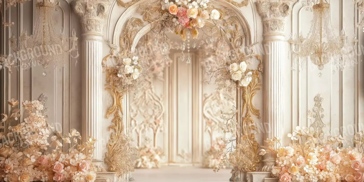 Pink Vintage Flowered Archway 16’X8’ Ultracloth (192 X 96 Inch) Backdrop
