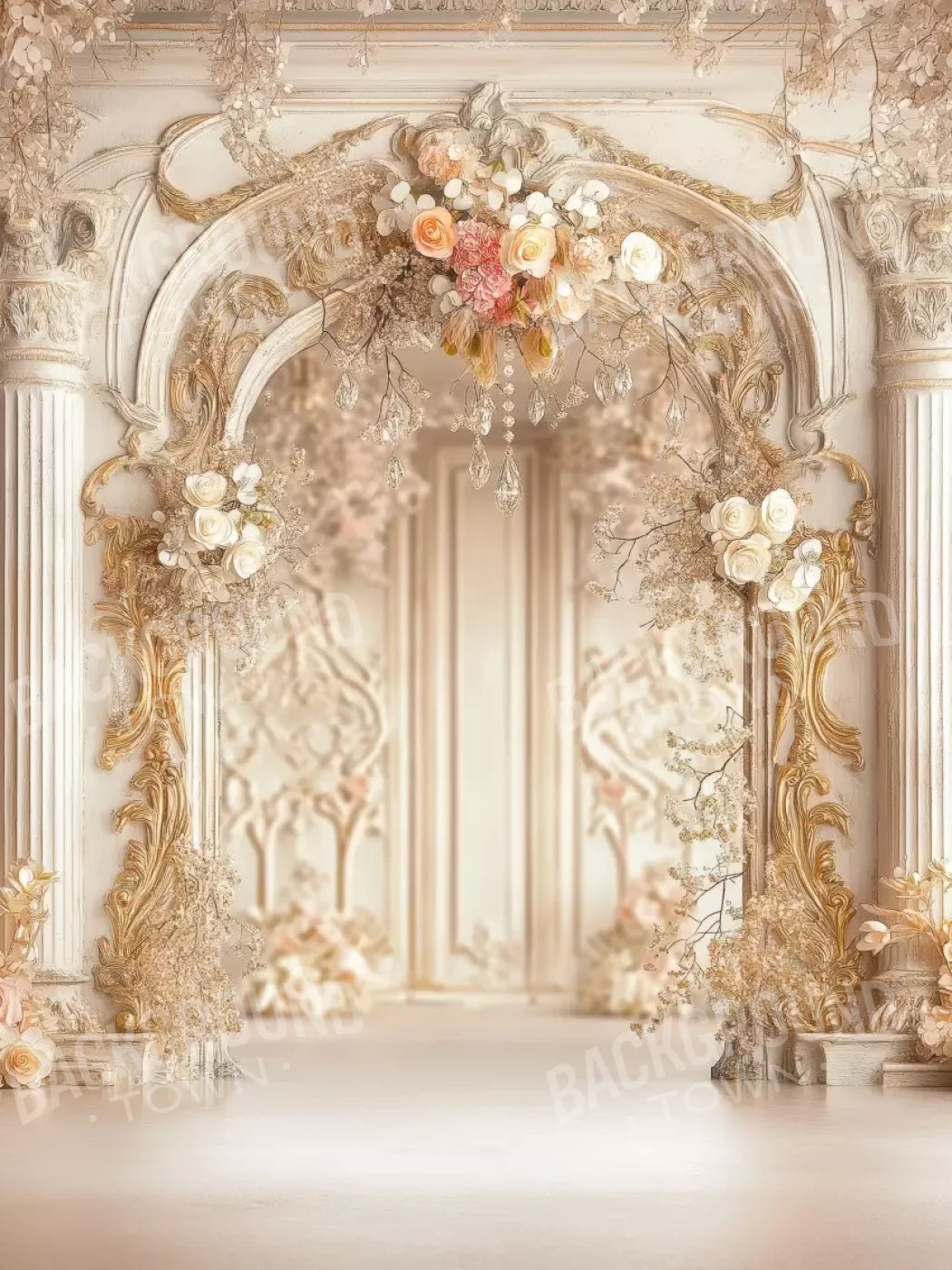 Pink Vintage Flowered Archway 5’X6’8 Fleece (60 X 80 Inch) Backdrop