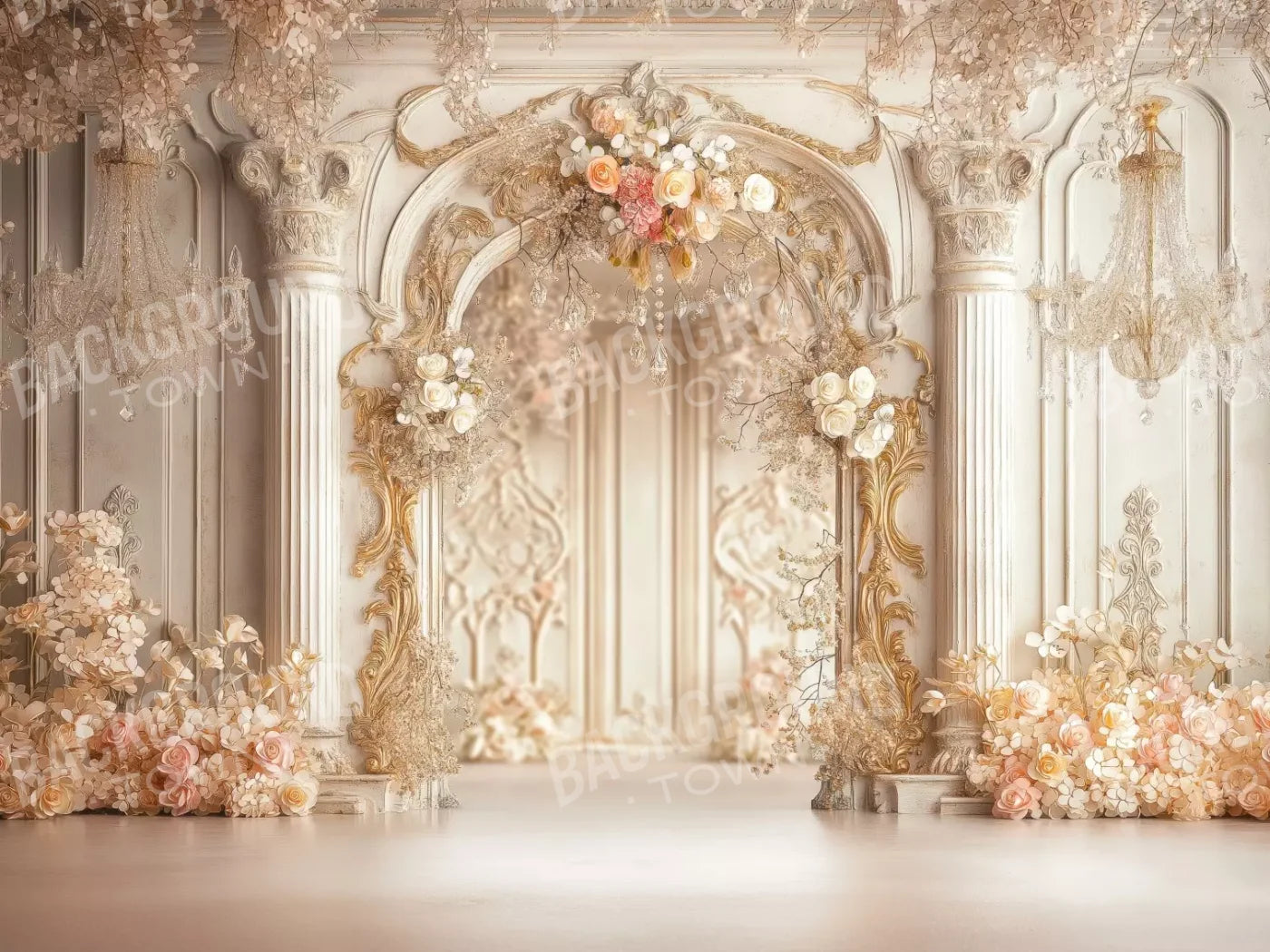 Pink Vintage Flowered Archway 6’8X5’ Fleece (80 X 60 Inch) Backdrop