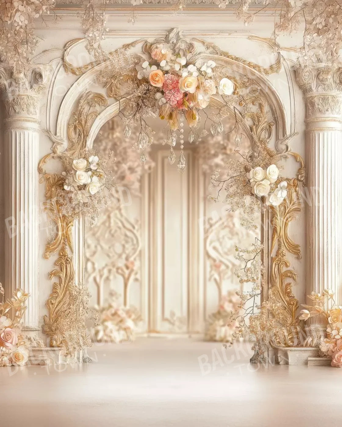 Pink Vintage Flowered Archway 8’X10’ Fleece (96 X 120 Inch) Backdrop