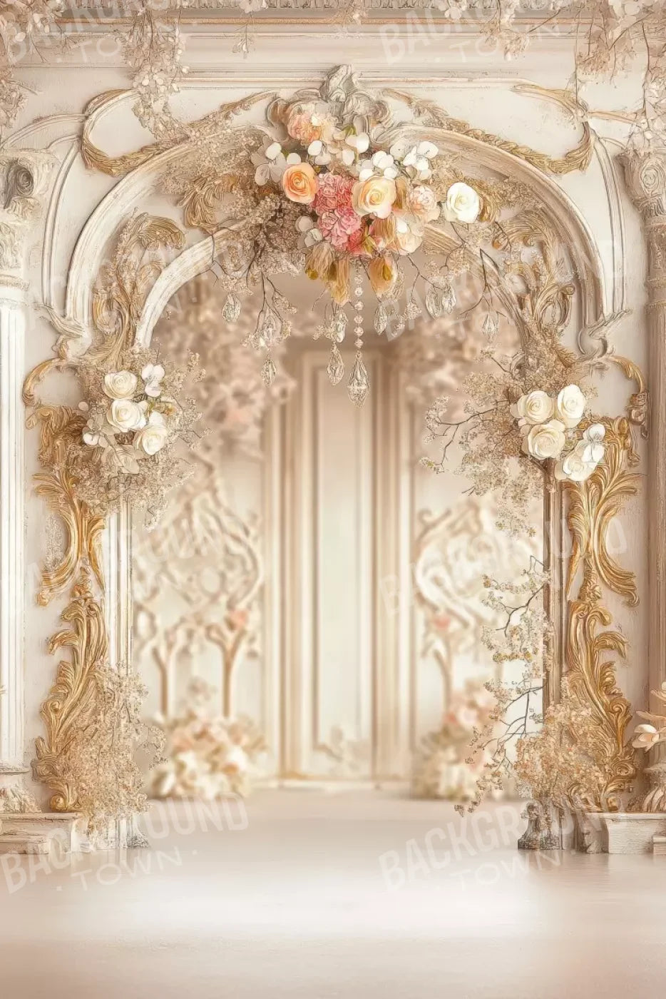 Pink Vintage Flowered Archway 8’X12’ Ultracloth (96 X 144 Inch) Backdrop