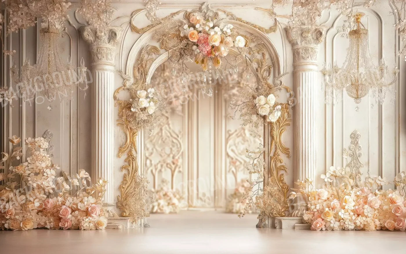 Pink Vintage Flowered Archway 8’X5’ Ultracloth (96 X 60 Inch) Backdrop