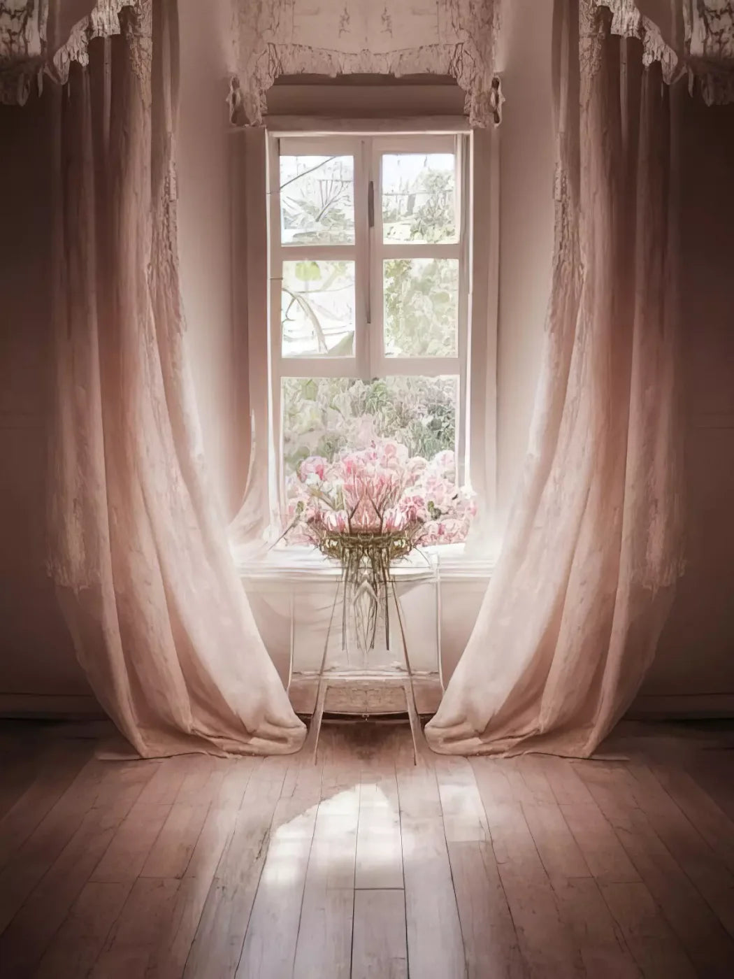 Pink Room 8X10 Fleece ( 96 X 120 Inch ) Backdrop