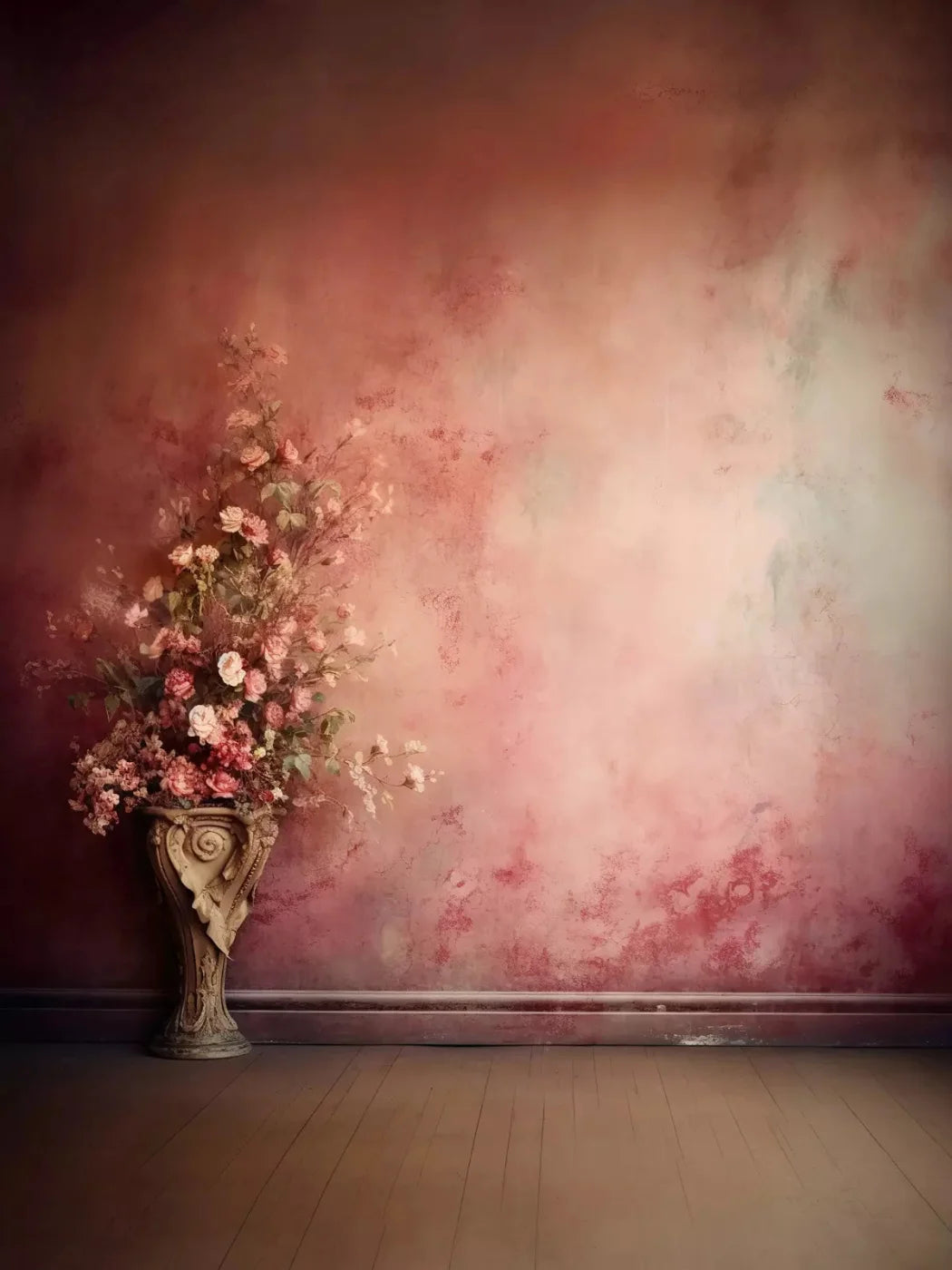 Plaster Pink Floral Vintage 5X68 Fleece ( 60 X 80 Inch ) Backdrop