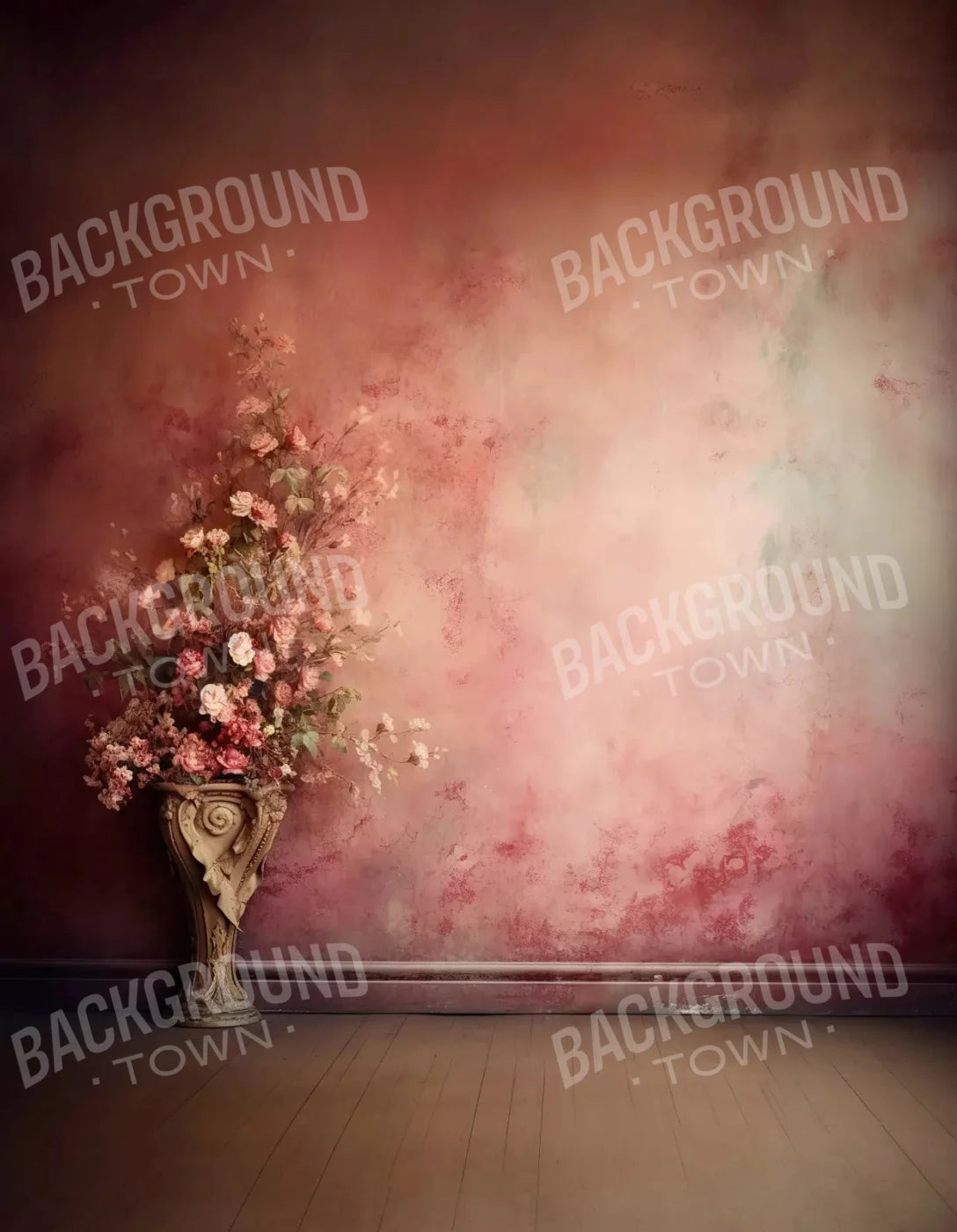 Plaster Pink Floral Vintage 6X8 Fleece ( 72 X 96 Inch ) Backdrop