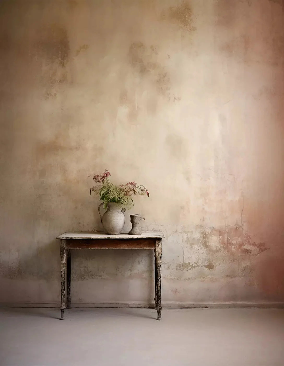 Plaster Wall With Table I 6X8 Fleece ( 72 X 96 Inch ) Backdrop
