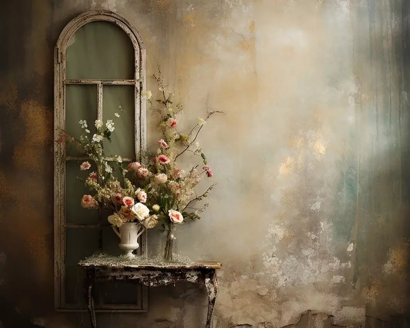 Plaster Wall With Table Ii 10’X8’ Fleece (120 X 96 Inch) Backdrop