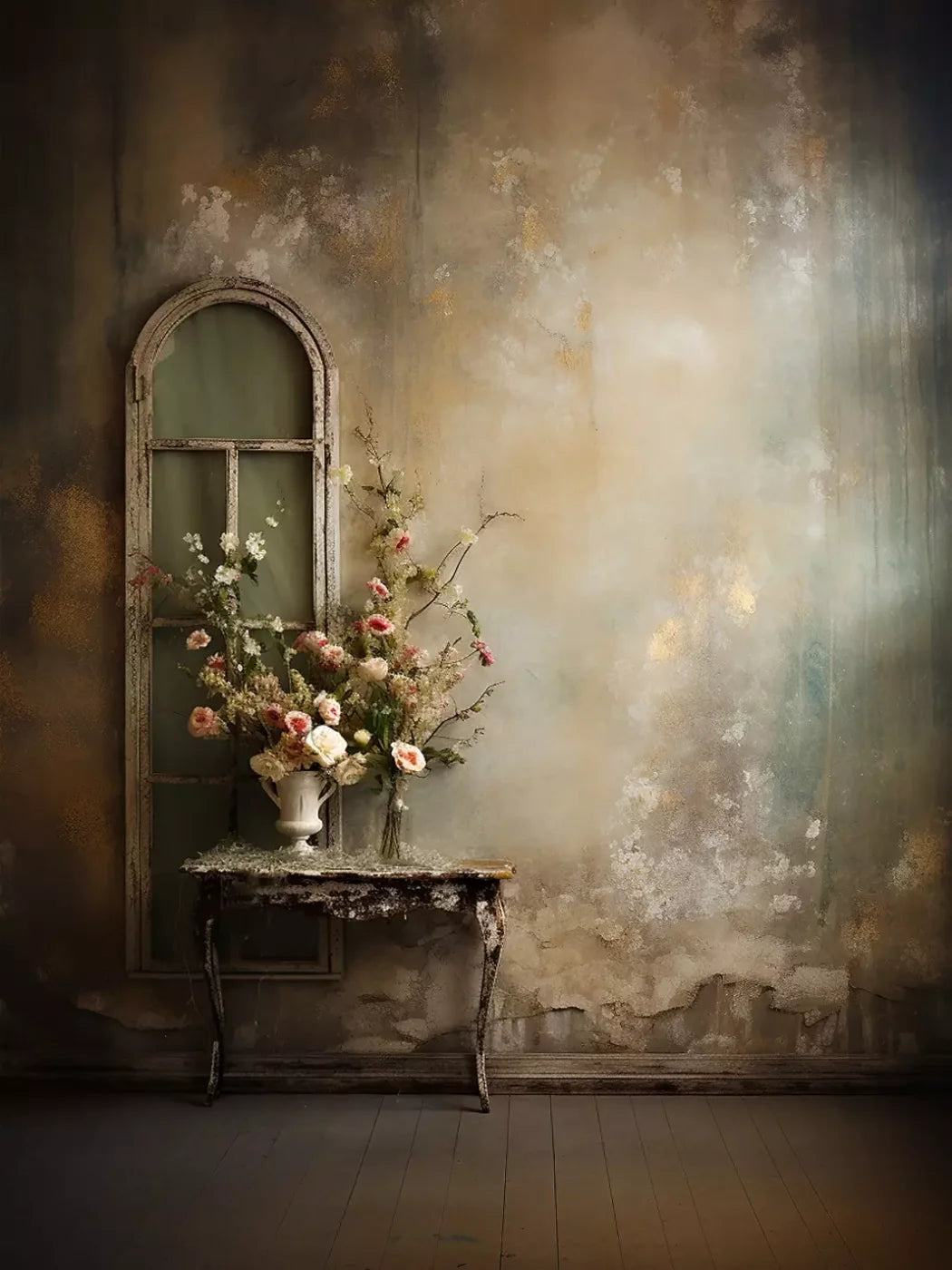 Plaster Wall With Table Ii 6’X8’ Fleece (72 X 96 Inch) Backdrop