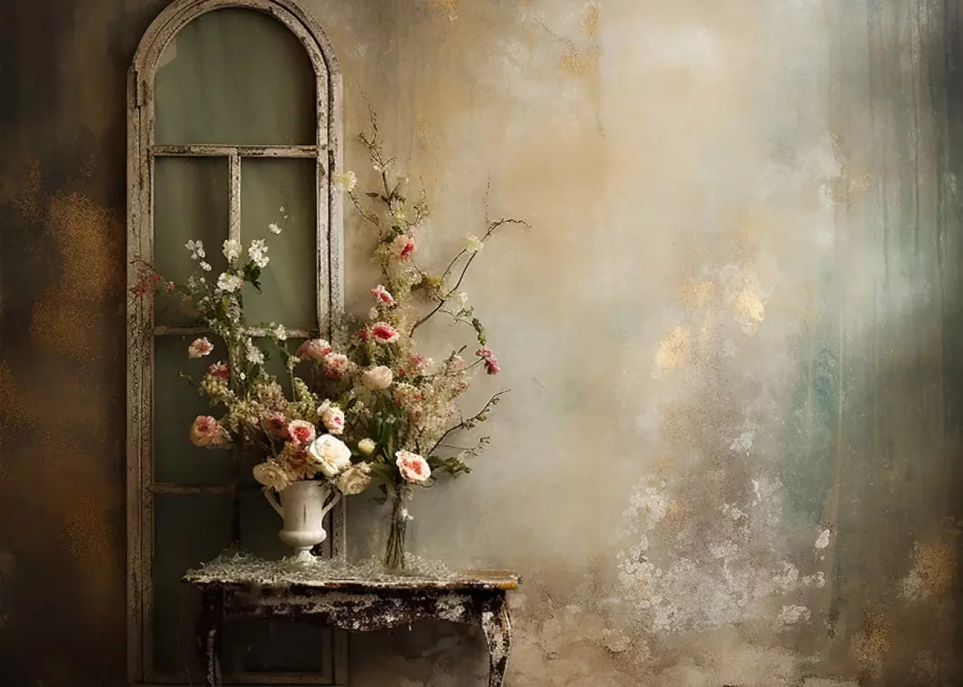 Plaster Wall With Table Ii 7’X5’ Ultracloth (84 X 60 Inch) Backdrop