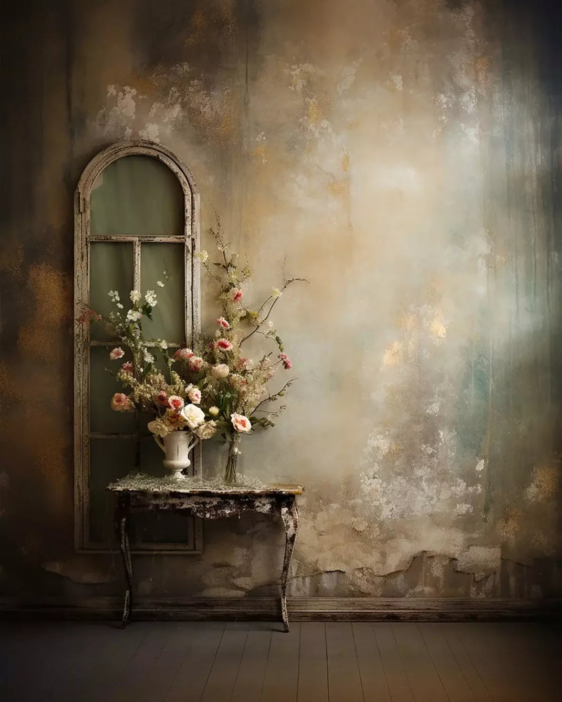 Plaster Wall With Table Ii 8’X10’ Fleece (96 X 120 Inch) Backdrop