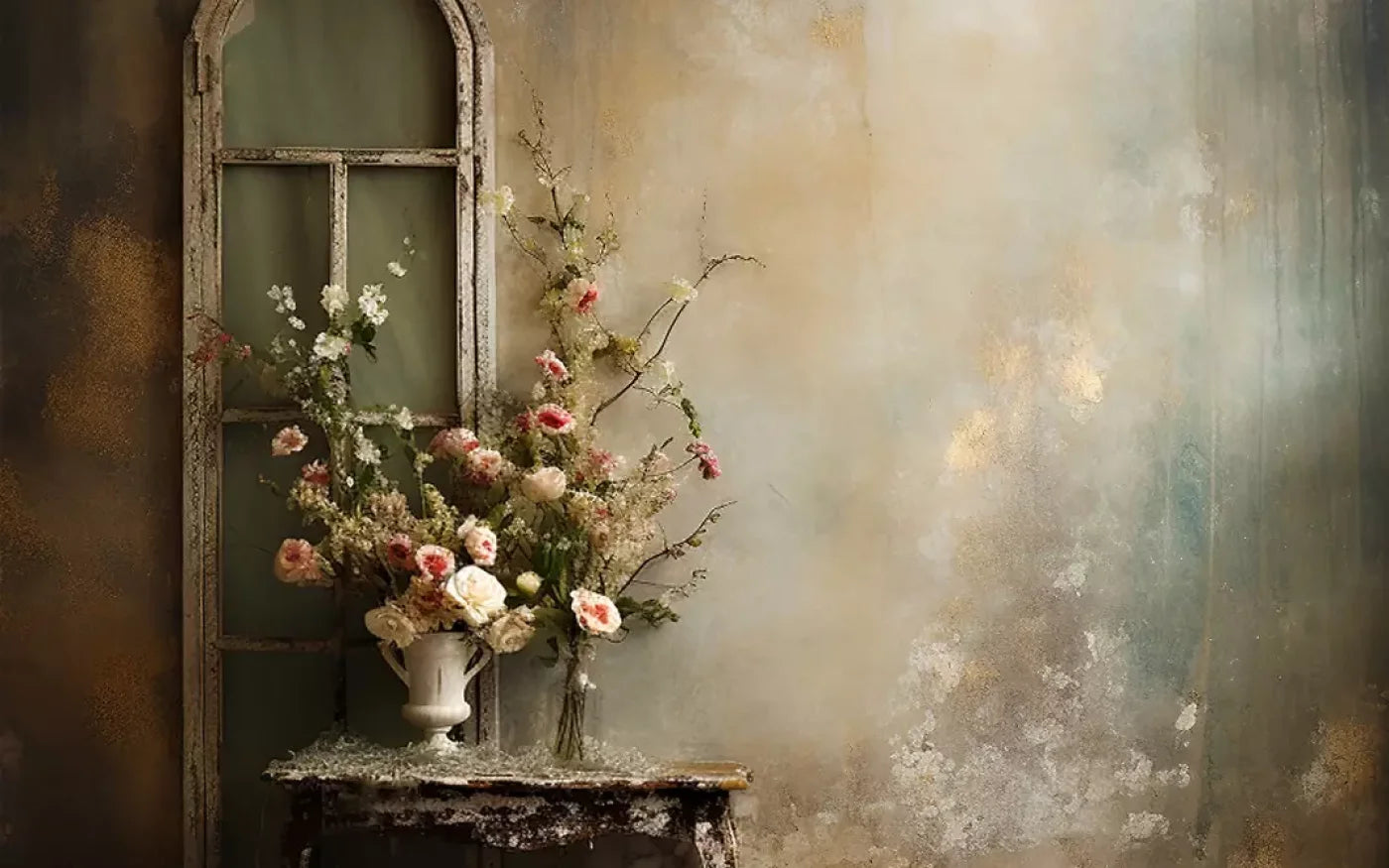 Plaster Wall With Table Ii 8’X5’ Ultracloth (96 X 60 Inch) Backdrop