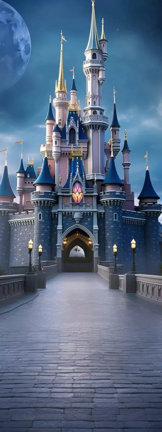 Princess Castle At Dusk 8X20 Ultracloth ( 96 X 240 Inch ) Backdrop