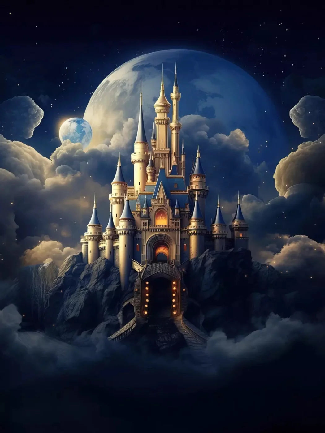 Princess Castle In Clouds 5X68 Fleece ( 60 X 80 Inch ) Backdrop