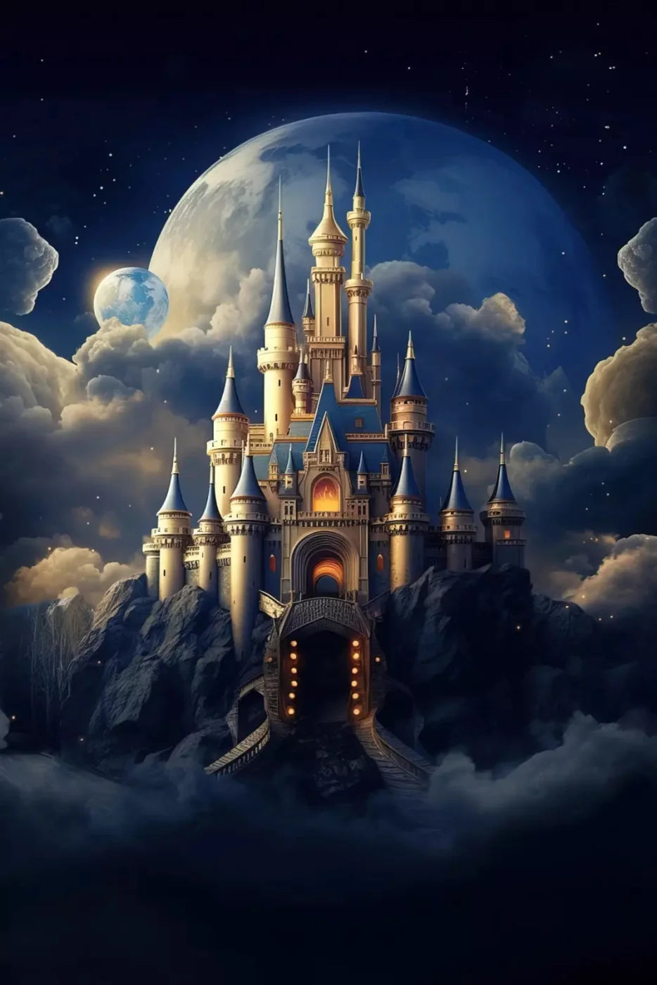 Princess Castle In Clouds 5X8 Ultracloth ( 60 X 96 Inch ) Backdrop