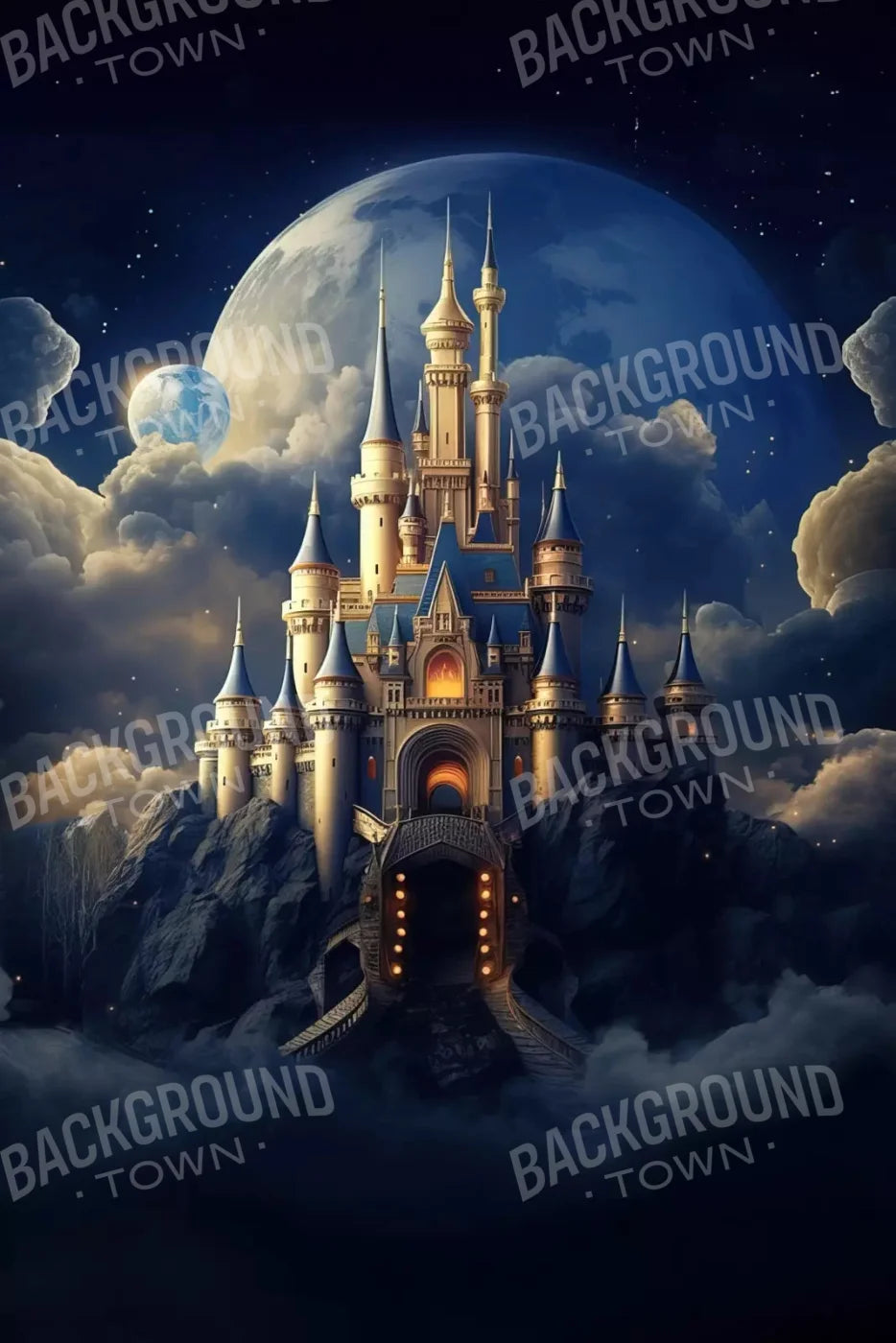 Princess Castle In Clouds 5X8 Ultracloth ( 60 X 96 Inch ) Backdrop