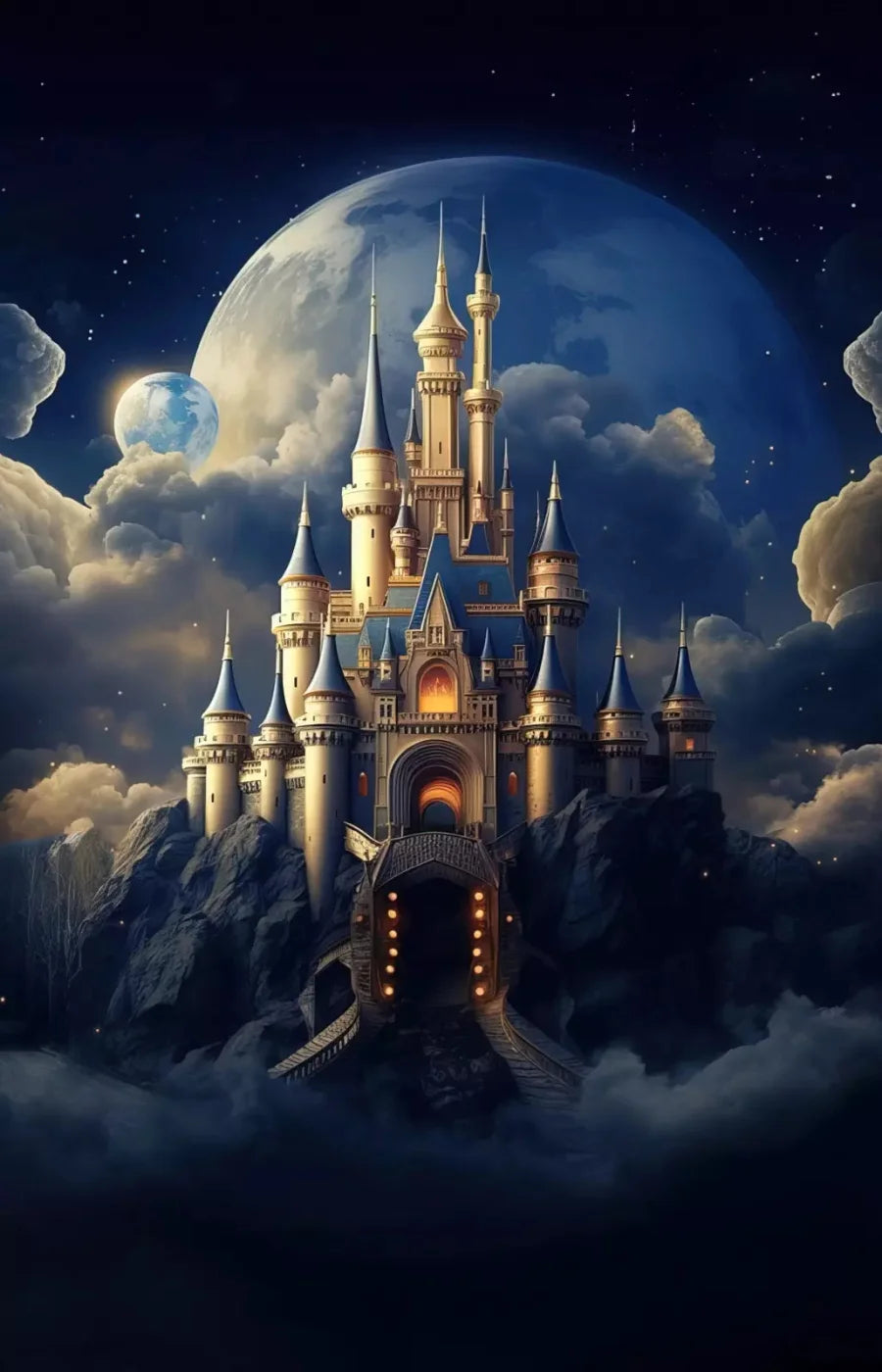 Princess Castle In Clouds 8X12 Ultracloth ( 96 X 144 Inch ) Backdrop