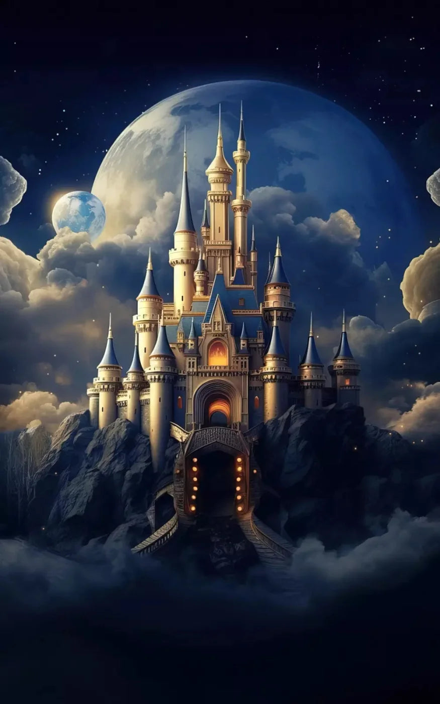 Princess Castle In Clouds 9X14 Ultracloth ( 108 X 168 Inch ) Backdrop
