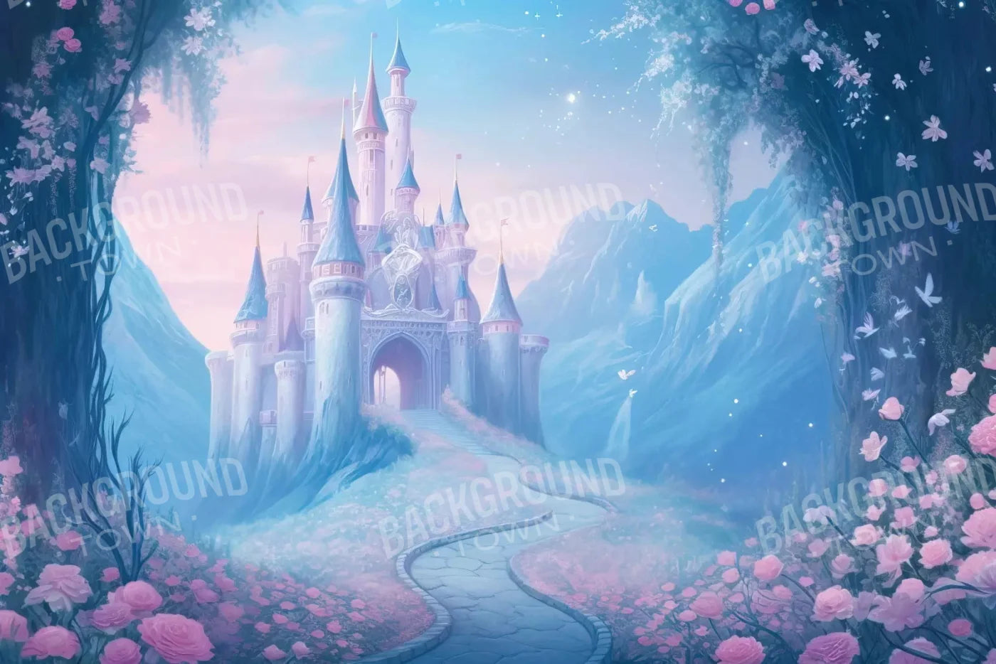 Princess Castle In The Mist 8X5 Ultracloth ( 96 X 60 Inch ) Backdrop