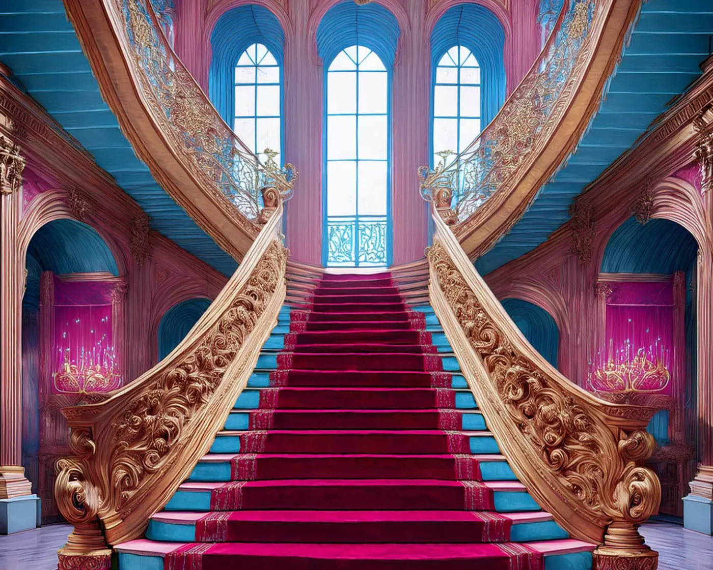Princess Staircase 10’X8’ Fleece (120 X 96 Inch) Backdrop