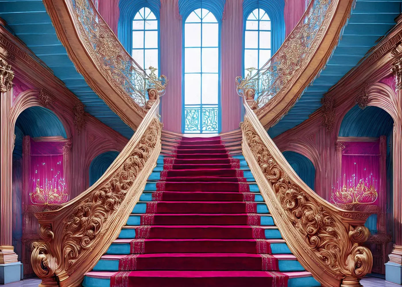 Princess Staircase 7’X5’ Ultracloth (84 X 60 Inch) Backdrop
