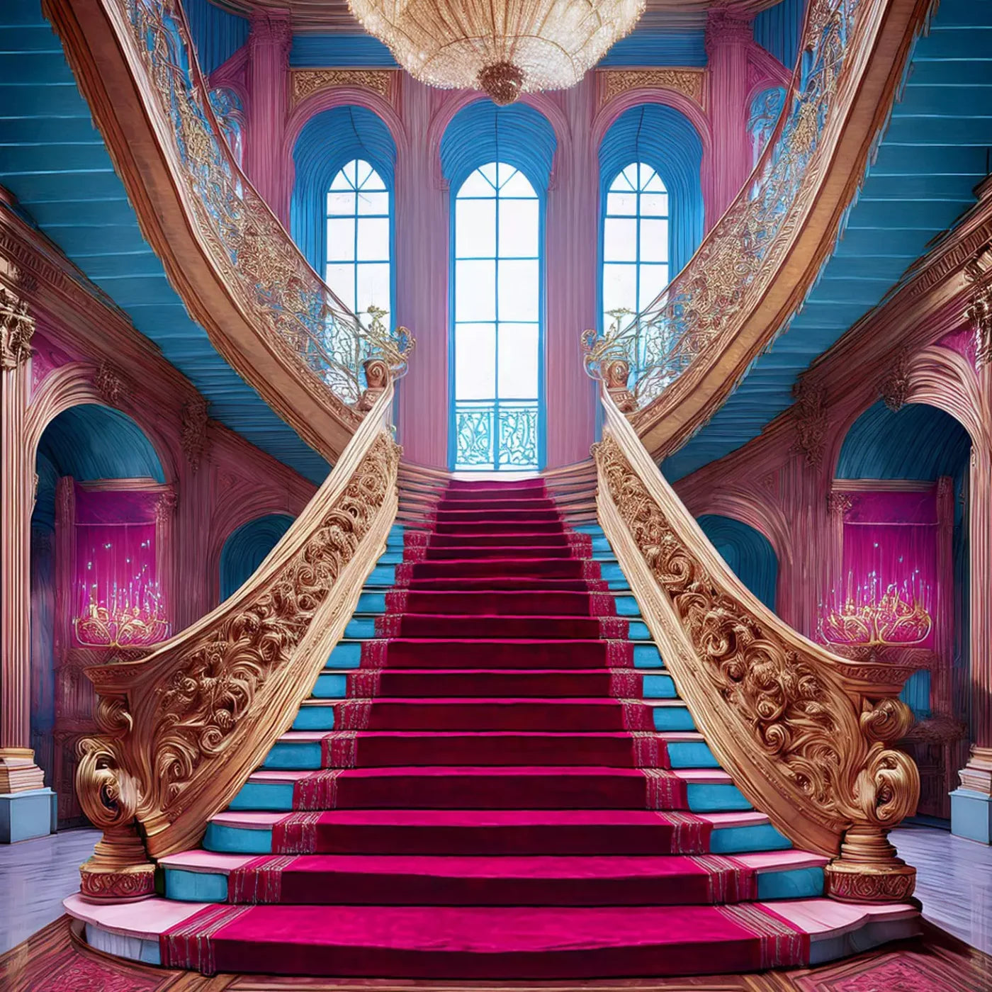Princess Staircase 8’X8’ Fleece (96 X Inch) Backdrop