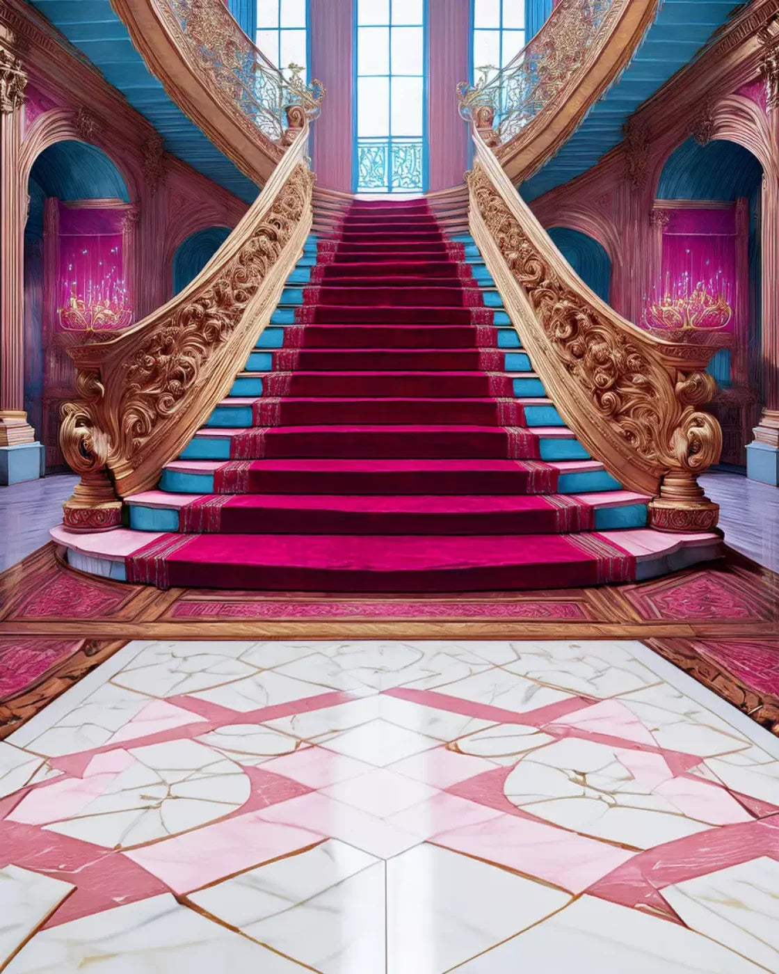 Princess Staircase Sweep 8’X10’ Fleece (96 X 120 Inch) Backdrop