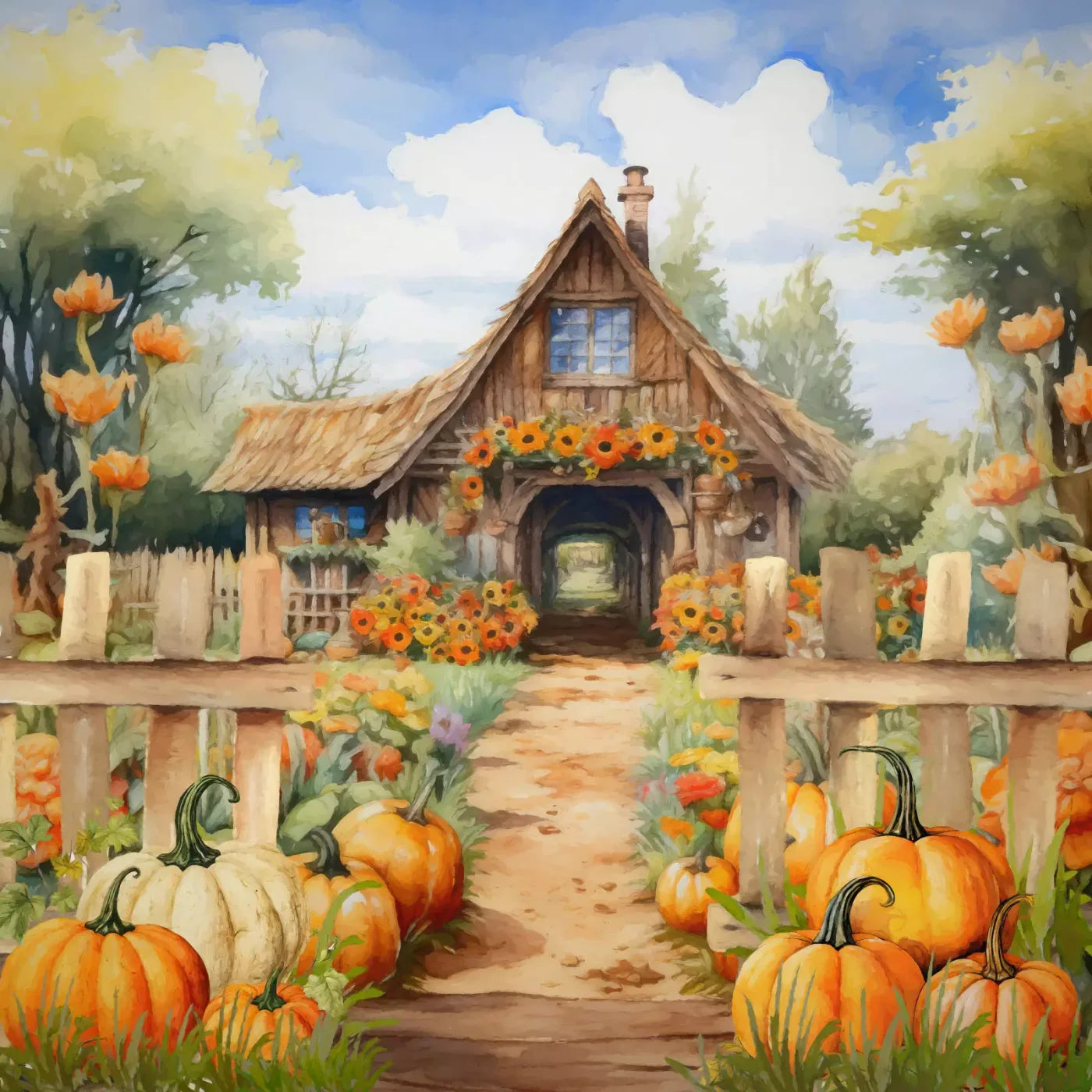 Pumpkin Patch Cottage 10X10 Ultracloth ( 120 X Inch ) Backdrop