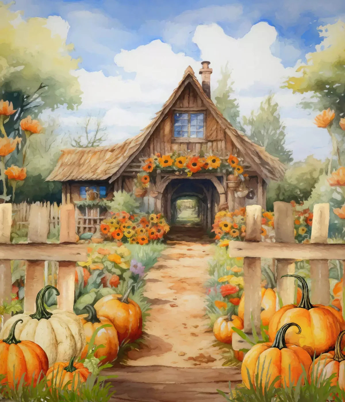 Pumpkin Patch Cottage 10X12 Ultracloth ( 120 X 144 Inch ) Backdrop