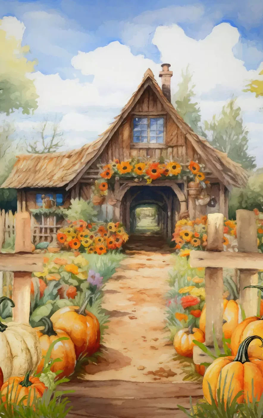 Pumpkin Patch Cottage 10X16 Ultracloth ( 120 X 192 Inch ) Backdrop