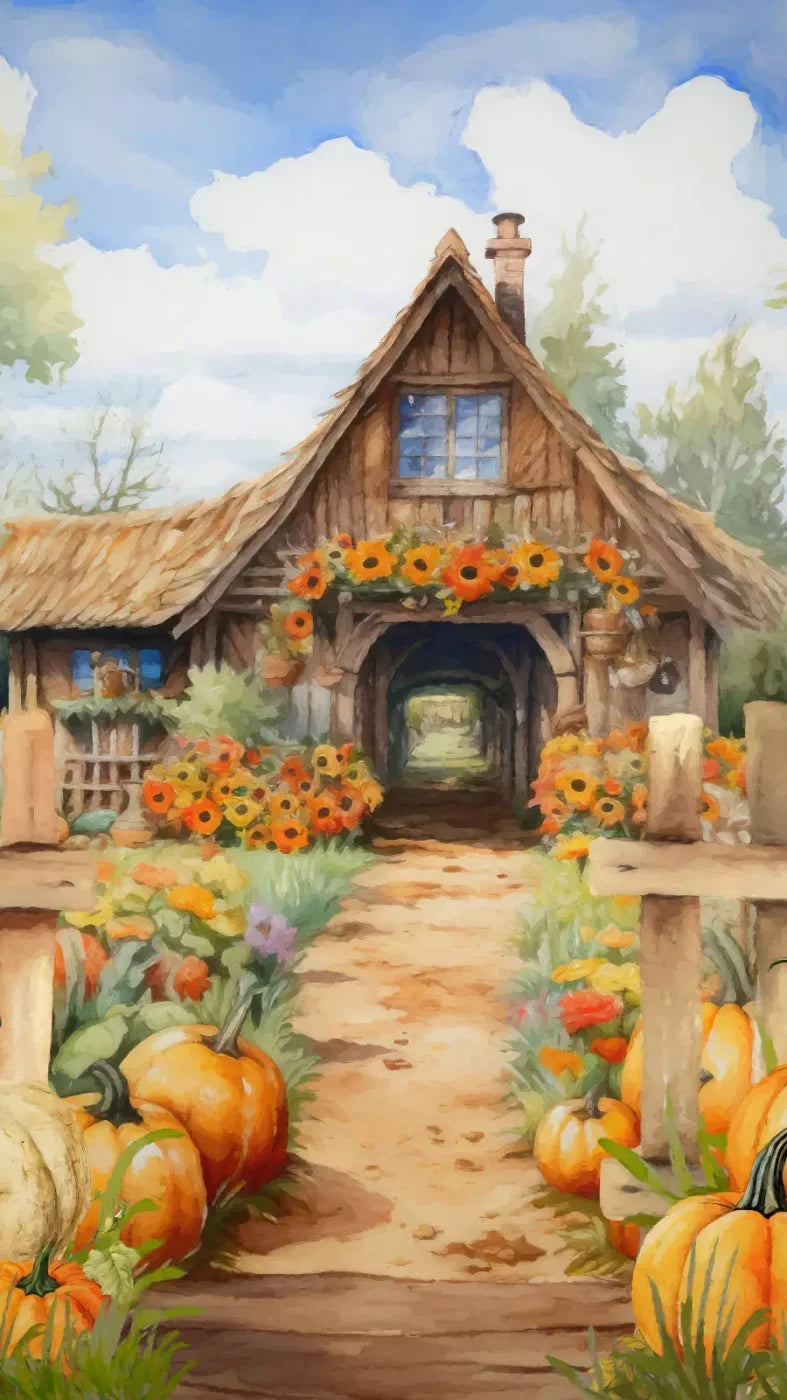Pumpkin Patch Cottage 8X14 Ultracloth ( 96 X 168 Inch ) Backdrop