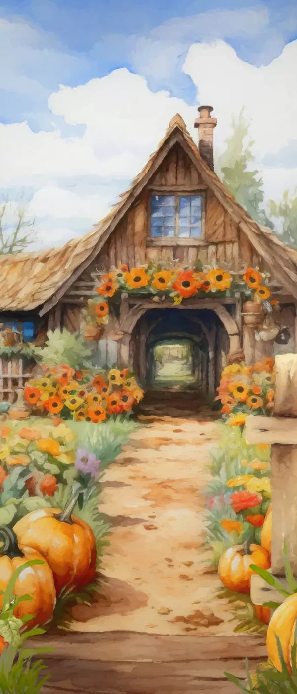 Pumpkin Patch Cottage 5X12 Ultracloth For Westcott X-Drop ( 60 X 144 Inch ) Backdrop
