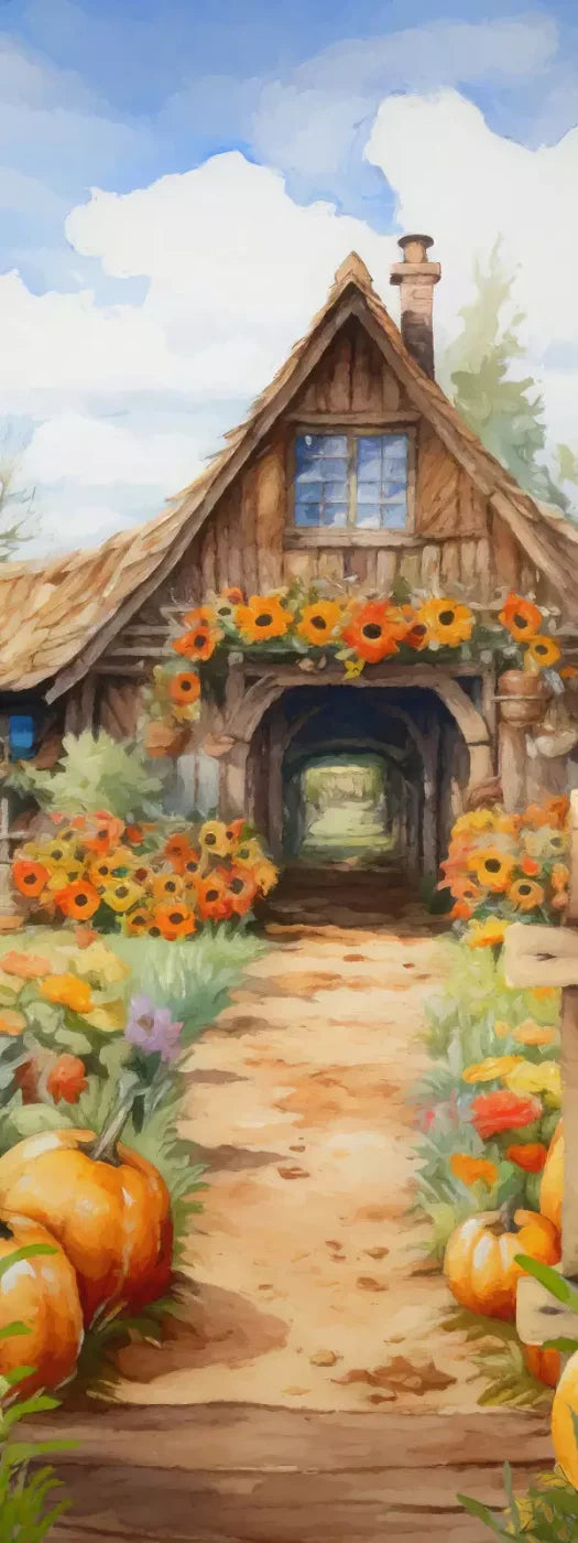 Pumpkin Patch Cottage 8X20 Ultracloth ( 96 X 240 Inch ) Backdrop
