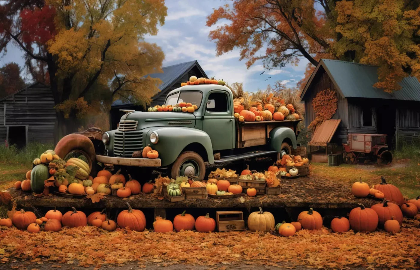 Pumpkin Pickin In Fall 12X8 Ultracloth ( 144 X 96 Inch ) Backdrop