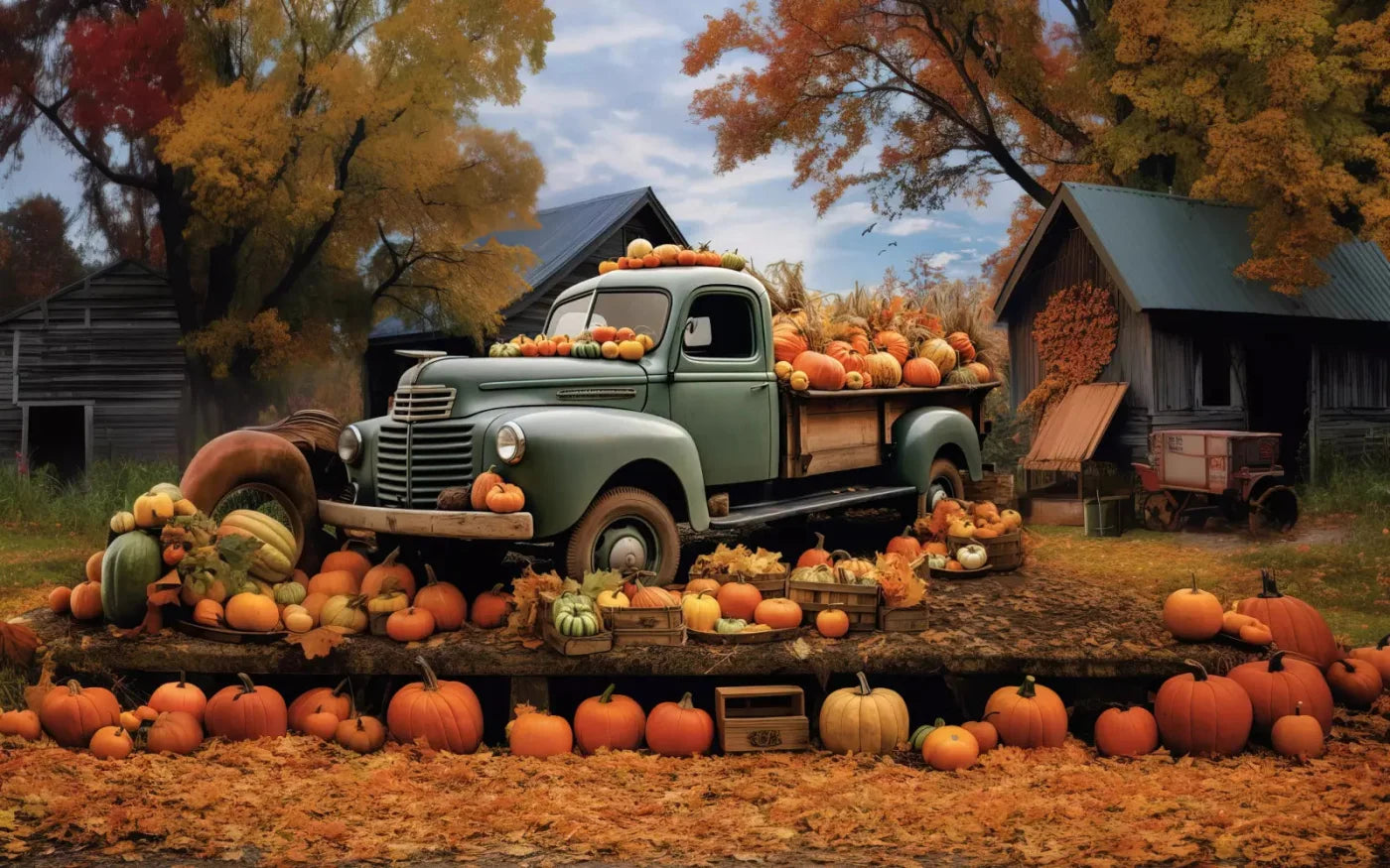 Pumpkin Pickin In Fall 14X9 Ultracloth ( 168 X 108 Inch ) Backdrop