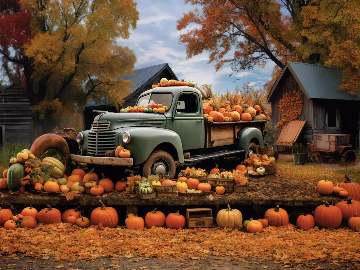 Pumpkin Pickin In Fall 68X5 Fleece ( 80 X 60 Inch ) Backdrop