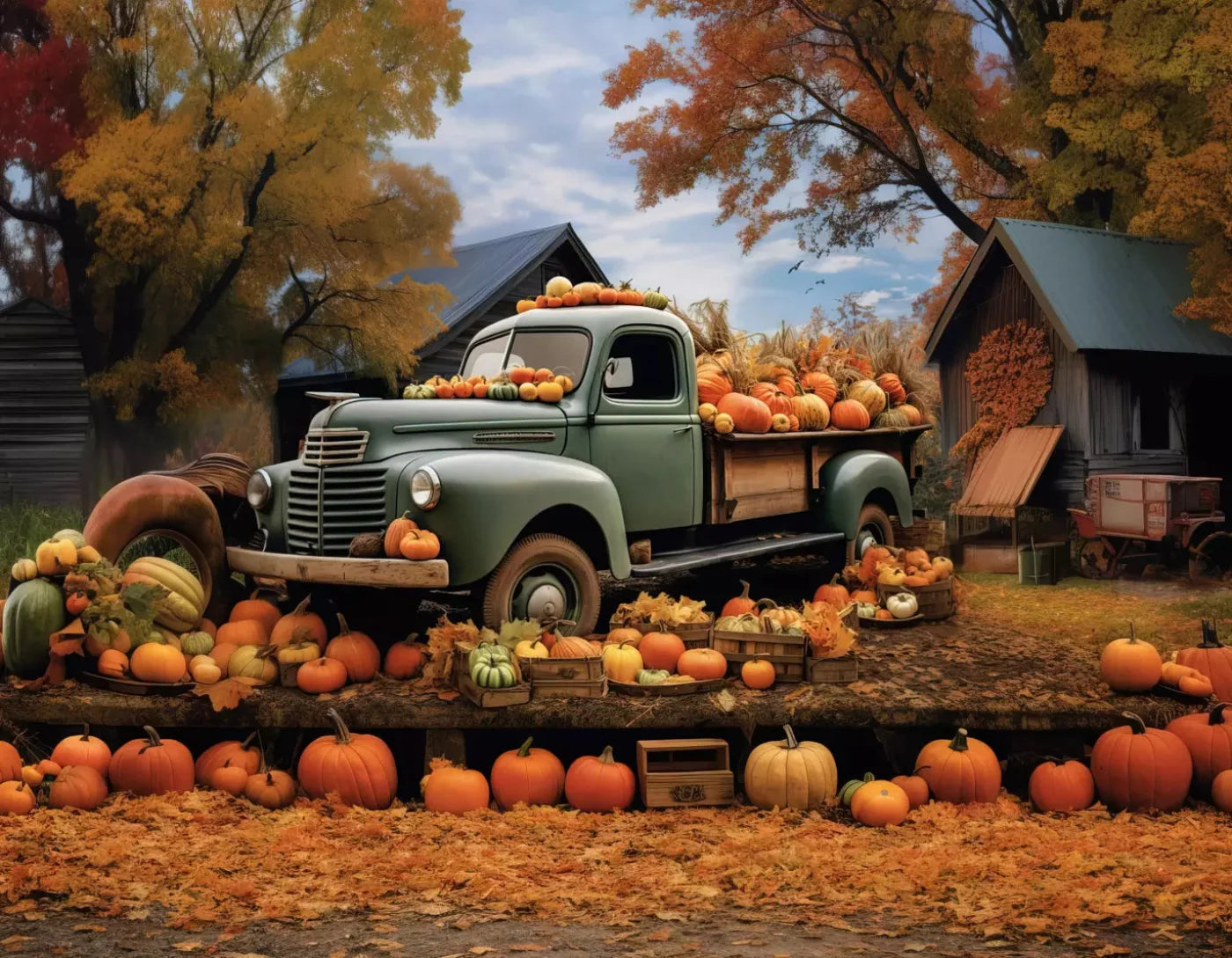 Pumpkin Pickin In Fall 8X6 Fleece ( 96 X 72 Inch ) Backdrop