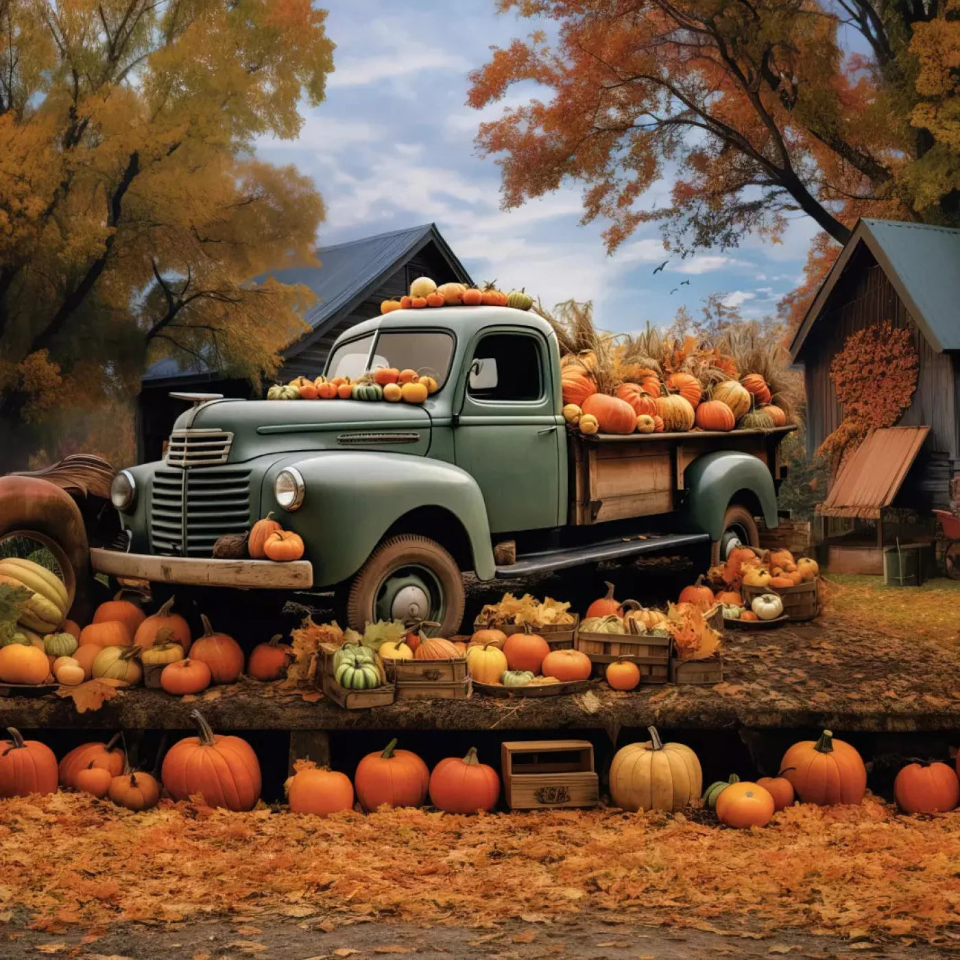 Pumpkin Pickin In Fall 8X8 Fleece ( 96 X Inch ) Backdrop